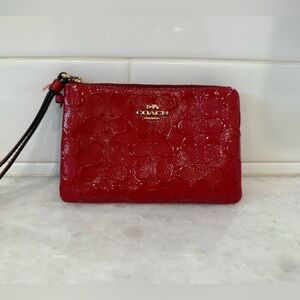 COACH Patent Corner Zip Wristlet Dark Red F58034